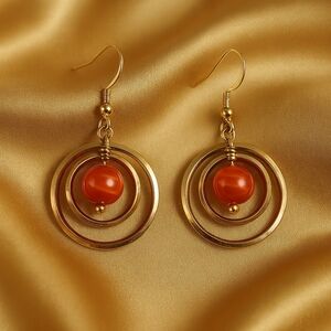 Gold Layered Circle Drop Earrings with Bead Center – Women's Artistic Statement